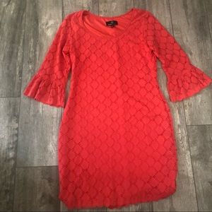 Ronni Nicole Coral Lace 3/4 Sleeve Shift Dress Size 10